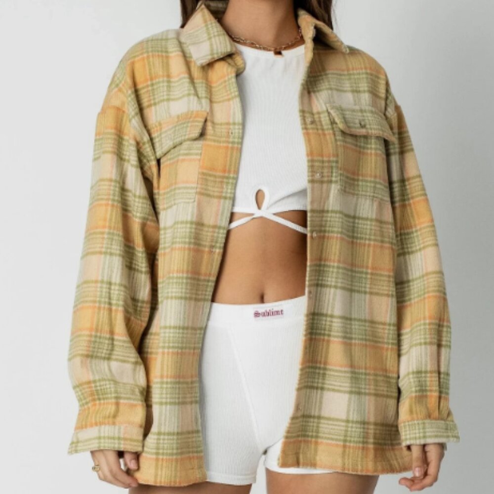 PRINCESS POLLY I Oversized Plaid Mila Button-Up Shirt Shacket Top, 2 XS